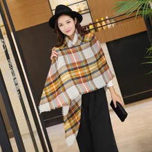 2017 Tartan Plaid Scarf Winter Pashmina Beige Women Cozy Checked Blanket Oversized Wrap Shawl Hijab Acrylic
