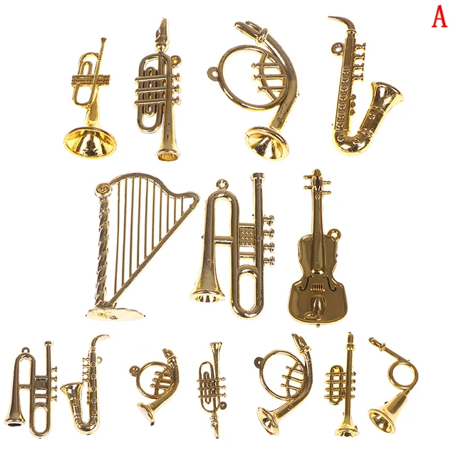 Mini Plastic Musical Instrument Gold Christmas Tree Hanging Xmas Decor In-JT