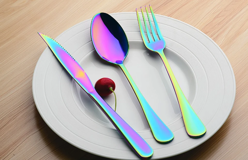 LIYIMENG Stainless Steel Rainbow Tableware Set Dinnerware Set Western Food Cutlery Tableware Dinnerware Set Kitchen Accessories 1