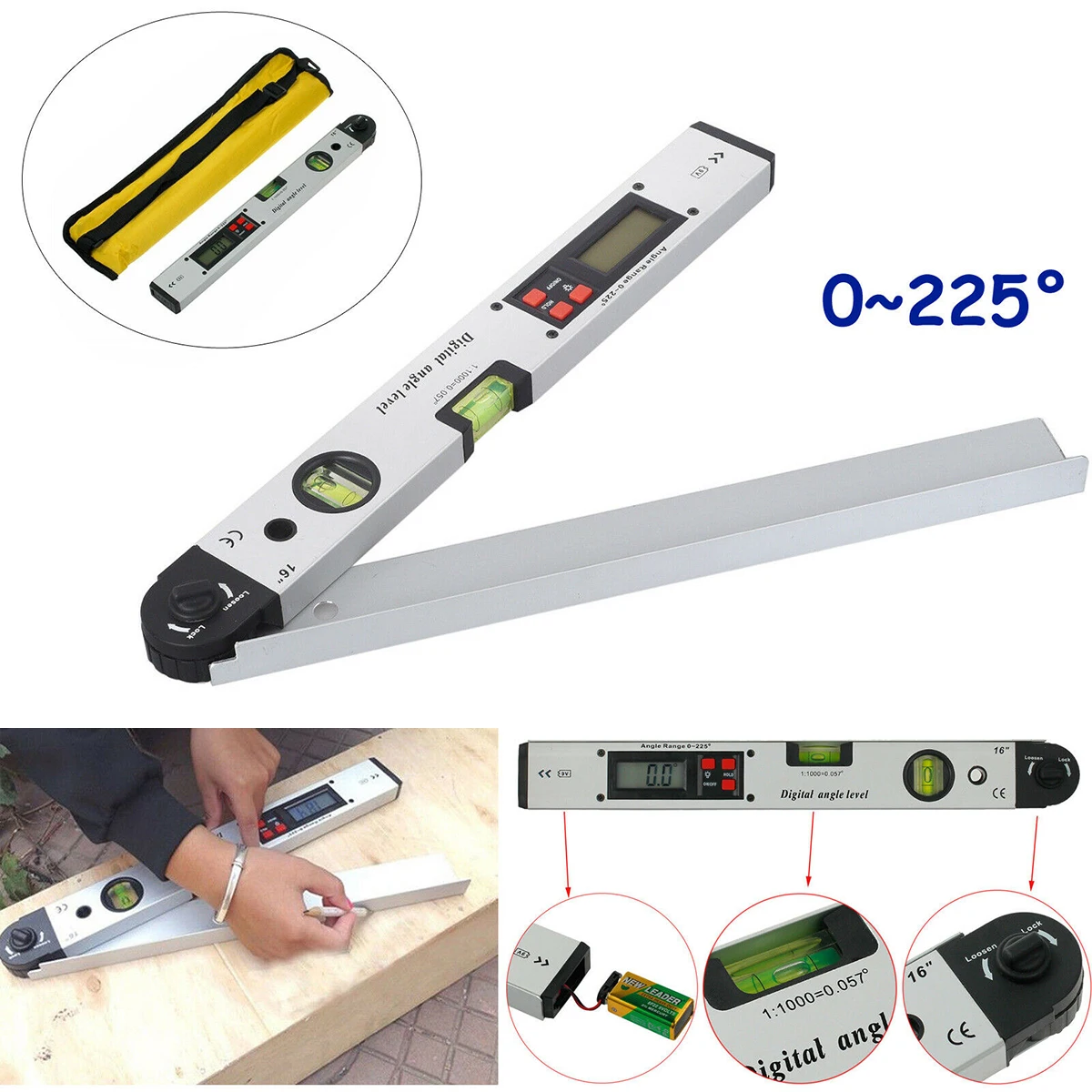 ANENG 0~225Degree LCD Digital Display Angle Level With Portable Bag Aluminum Alloy Vertical Measuring Device | Инструменты