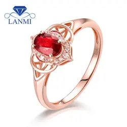 Настоящее 14 К розовое золото натуральный рубин овальное кольцо роскошный алмаз свадебное Обручение Подлинная жемчужина на День