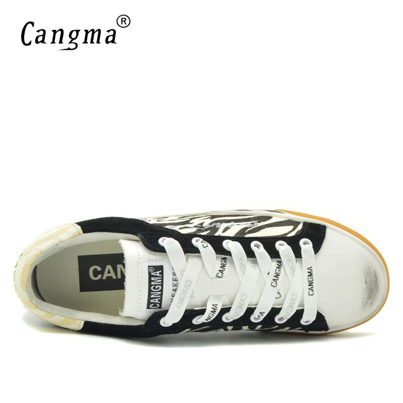 Zapatos Negro Retro Marca Señoras Pisos Blanco Crin Retro Y Auténtico Sneakers Mujeres Moda Calzado no Rayas Vintage Cangma Cuero zXaq1a