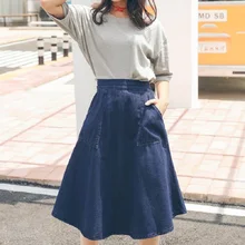 Летние джинсовые юбки корейский модные синие Высокая талия плиссированные юбки женские плюс размер S-L тонкий женский джинсовая юбка