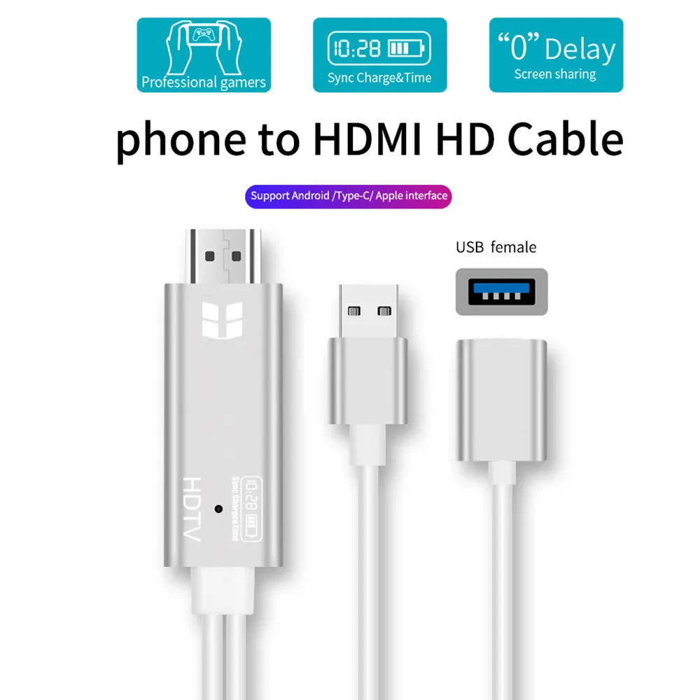 2 в 1 USB 0 к HDMI 4K HD 1080P цифровой HDTV AV ТВ адаптер кабель для iPhone XS /XS MAX/XR с индикатором