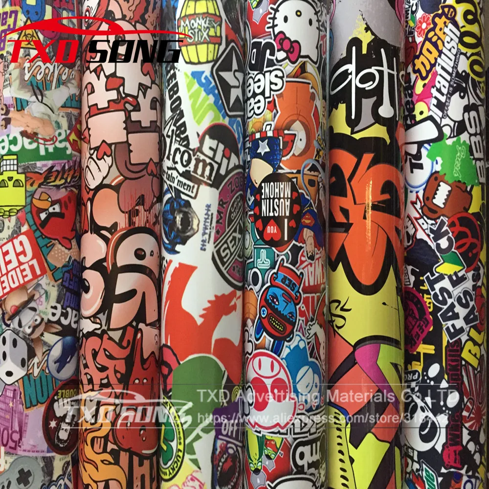 

2019 NEW DESIGN CAR BOMB FILM CARTOON GRAFFITI CAR STICKER BOMB WRAP SHEET DECAL VINYL DIY STICKER BOMB VINYL FILM