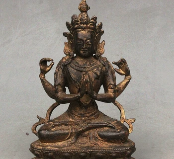 

Tibetan Buddhism Fane Bronze 4 Hands Arms Chenrezig Buddha Boddhisattva Statue 160817