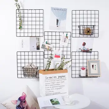 

Storage Holders Iron Shelf Wall Metal Grids Flowers Plants Shelf DIY Wall Hanging Photos Rack Home Decoration with Hangers