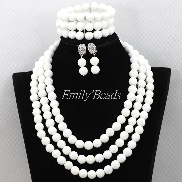 White Carve Coral Beads Necklace Set 