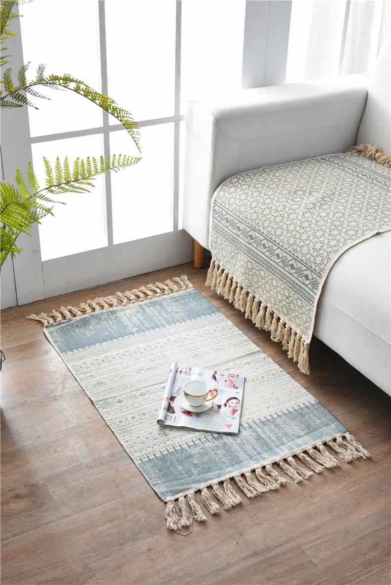 Morroco Carpet For Living Room Bedroom Rug Cotton Tassels Sofa Dyed Table Ruuner Bedspread Tapestry Home Decoration 60X90cm size