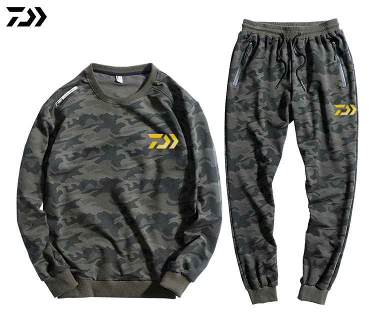 M-6XL Daiwa размера плюс спортивные комплекты для рыбалки Camoufalge свитер и брюки дышащая уличная одежда для кемпинга бега рыбалки