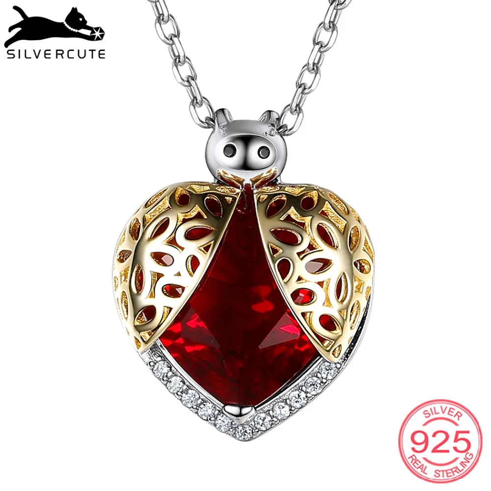 SILVERCUTE Ladybug Necklace Authentic 925 Sterling Silver Women Fine
