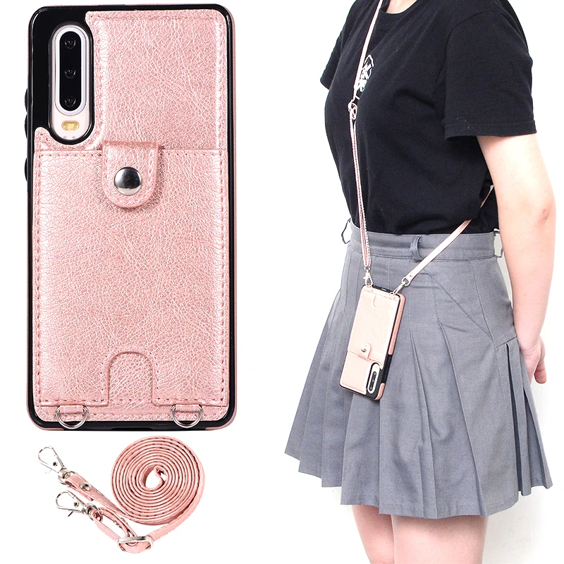 

Leather Case For Huawei P30 Pro Mate 20 Lite Cover Phone Case For iPhone 11 Pro Max X XR XS Max 6 8 7 Plus Shoulder Bag Strap