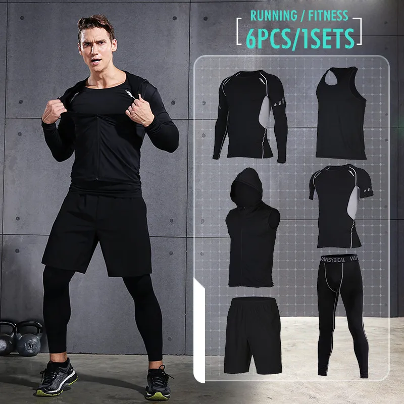 

Vansydical Men's Sport Running Suits Quick Dry Basketball Jersey Tennis soccer Training Tracksuits jersey Gym Clothing Sets 6pcs