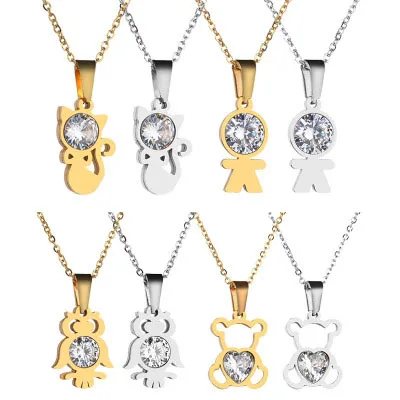 

2019 New Fashion Jewelry Zircon Dolphin Owl Bird Tortoise Pendant Necklace For Women Animal Stainless Steel Choker Necklace