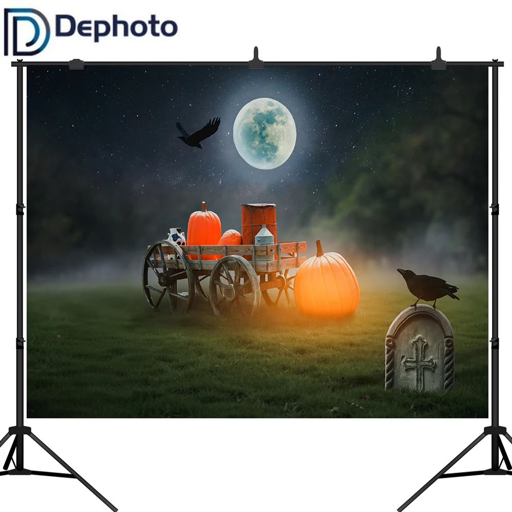 Dephoto фон для фотосъемки Хеллоуин Луна ночное небо надгробный камень