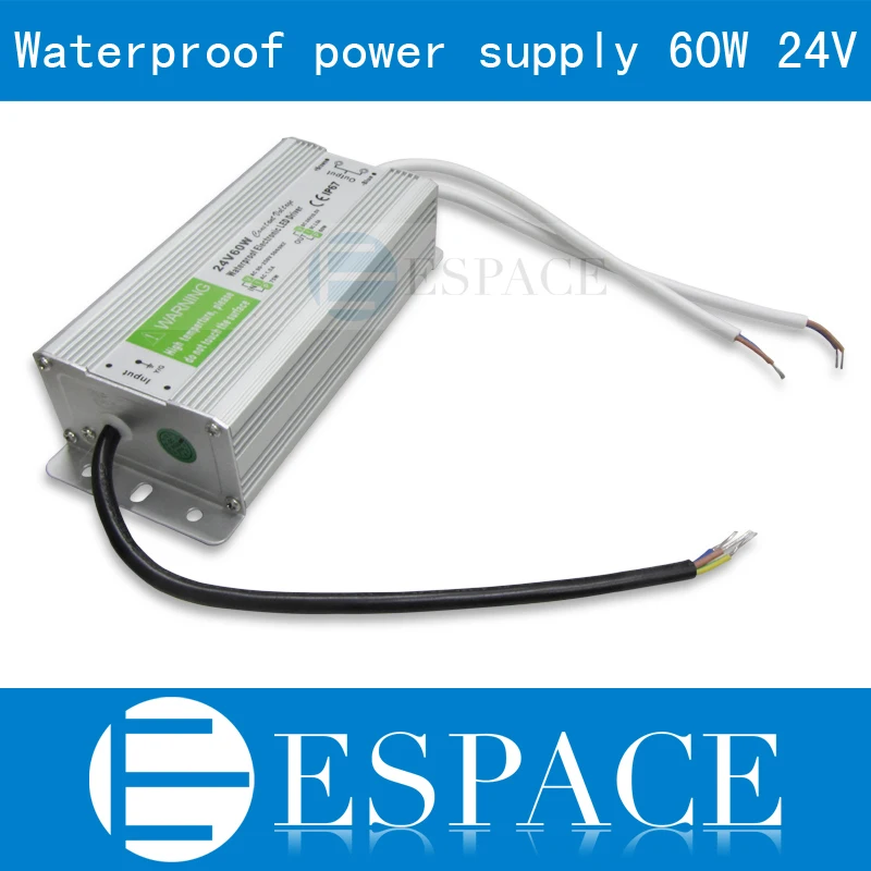 

10piece/lot IP67 24V 2.5A 60W AC100-240V Input Electronic Waterproof Led Power Supply/ Led Adapter 24V 60W free fedex