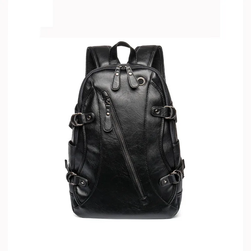 Leather Daypacks Men PU Casual Laptop Bags Zipper Rucksacks Thread