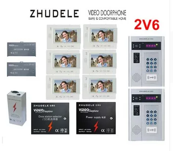 

ZHUDELE Building Home security intercom system 6 Units Apartment Video Door Phone for 2 Doors Doorbell intercom 7" TFT monitor