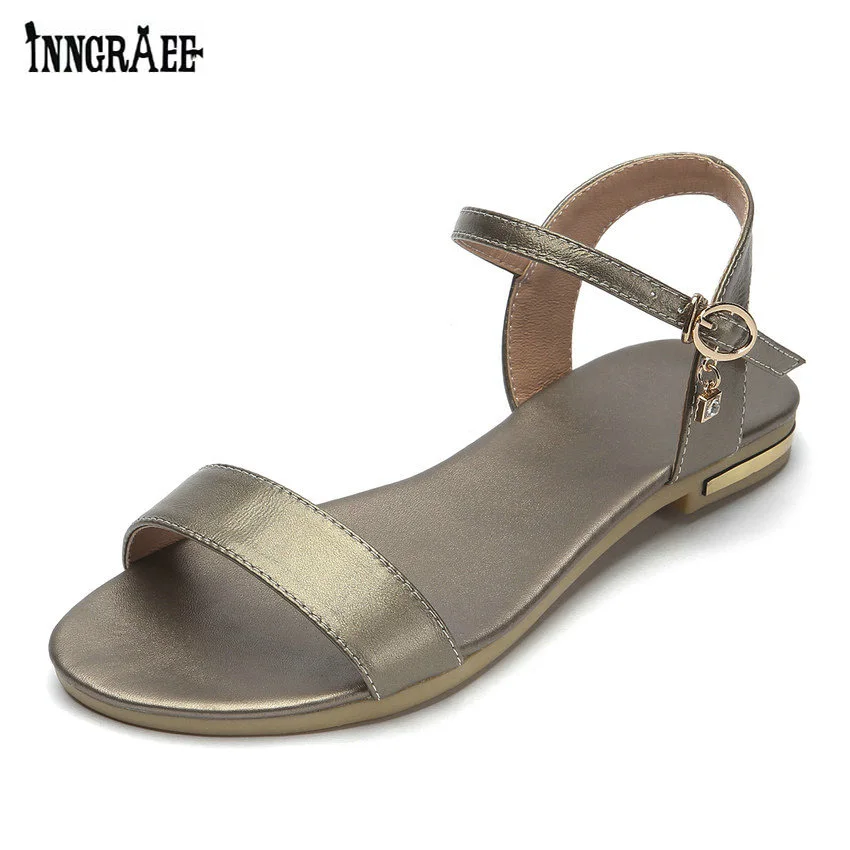 

2018 Women Sandals Cow Leather+pu Fashion Women Shoes Platform Buckle Casual Low Heel Black Ladies Sandals Size 34-43 B1133