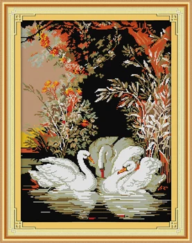 

Swans in the lake Garden Printing pattern Cross Stitch Kits Printed Canvas DMC Counted Cross-stitch set Embroidery Needlework