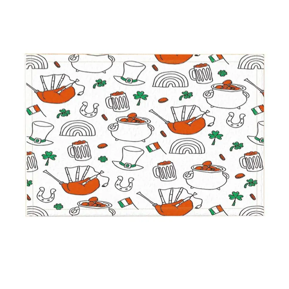 Saint Patrick kitchen rugs Clover BAGPIPE jar Horseshoe Wine Glass Gold Hat Non-Slip Doormat Floor Indoor/Outdoor | Дом и сад