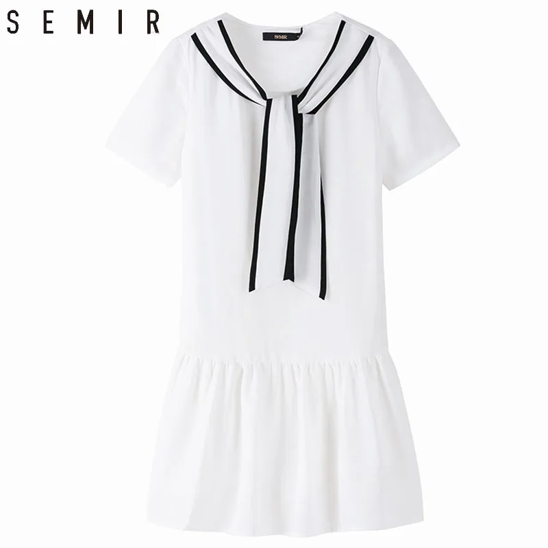 

SEMIR 2017 Fashion Women Naval collar Dress Sexy side pleated Elegant short Sleeve Casual beach Dresses fashion Robes