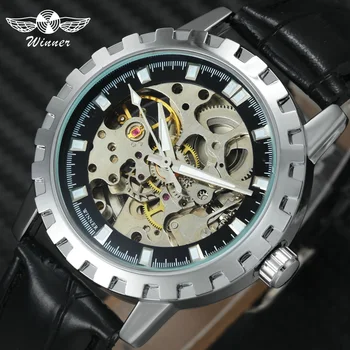 

WINNER Fashion Skeleton Women Watches Automatic Mechanical Movement Leather Strap Ladies Watch Top Brand Luxury Halloween Gift