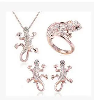 

personality House lizard crystal lover suit Necklace Pendant ring Earrings jewelry setWomen Party,