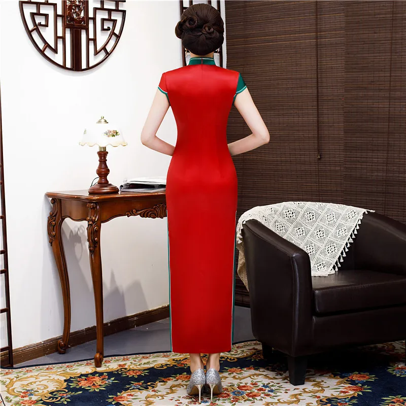 2019 новый принт Cheongsam Длинные платья Китайская традиционная одежда Qi Pao женские красные винтажное платье Chinoise Большие размеры халат Ципао