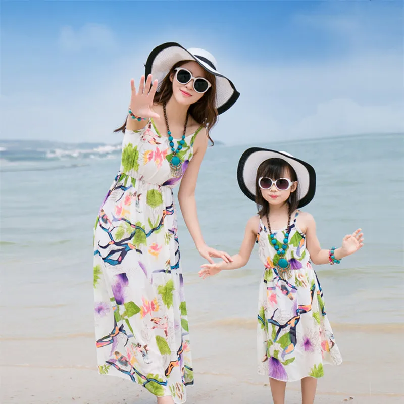 

2019 summer beach dress matching mother daughter dresses bandage long maxi dress mom and daughter dress mommy and me clothes