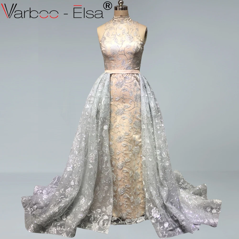 VARBOO_ELSA длинное шампанское с юбкой-годе с высоким воротом арабское выпускное платье кафтан дубайское вечернее платье со съемным шлейфом