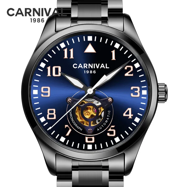 KARNEVAL Herrenselbst Wind Tourbillon Mechanische Uhren lusus Wasserdichte Automatische Skeleton Uhr mjanner Uhren Hombre 88 - Цвет: Blue steel