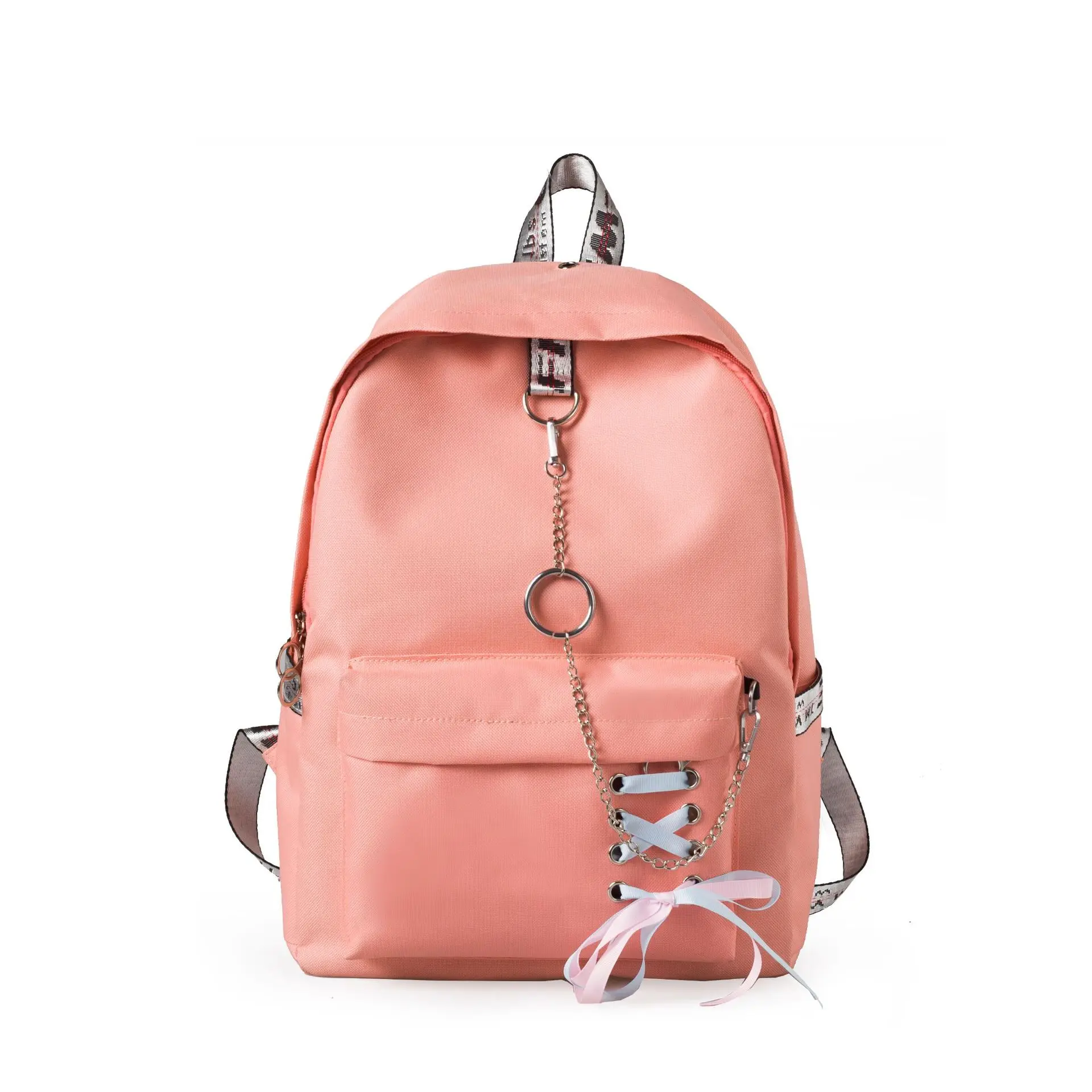 

Fashion Canvas Women Backpack School Bag for Teenage Girls Soft Bag Chain Iron Ring Female Travel Bag New Designer Cute Knapsack
