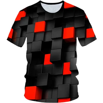 Boys Girls Black Red Magic Tetris 3d Print Lattice T-shirt  2019 Summer Children Funny Party T shirt Kids Fashion Tshirts 4T-20T 1