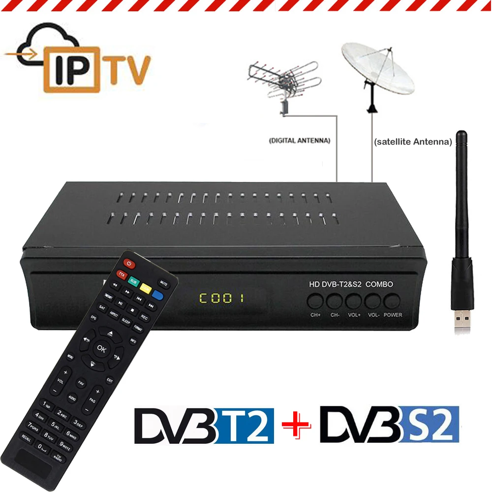 

Koqit DVB T2 DVB S2 Receptor Decoder Combo TV Tuner wifi Satellite Receiver Cline Youtube Biss Vu AC3 Terrestrial Iptv TV Box