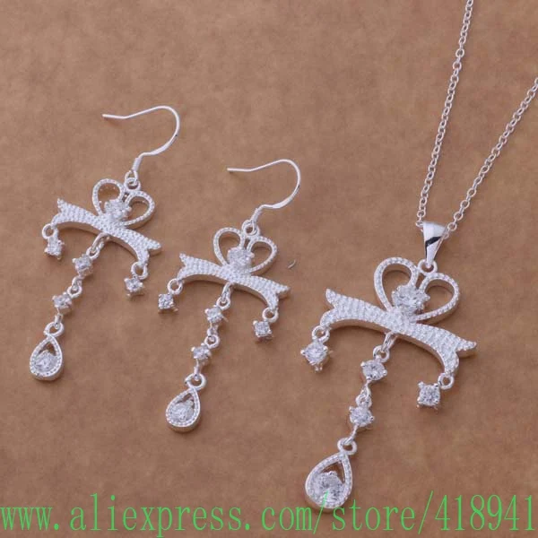 

925 sterling silver Jewelry Sets Earring 486 + Necklace 133 /ejfanama bkhakboa AS341