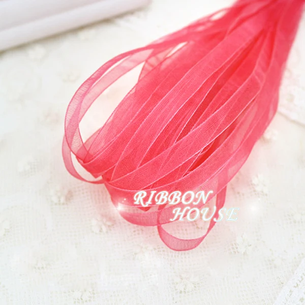 

(20 meters/lot) 1/4'' (6mm) Watermelon Red Organza Ribbons Wholesale gift wrapping Christmas ribbons