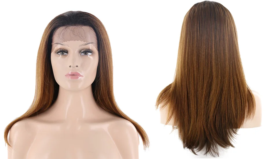 Омбре коричневый прямой синтетический кружевной передний парик для черных женщин натуральный черный бесклеевой свободной части кружева парики с детскими волосами SOKU