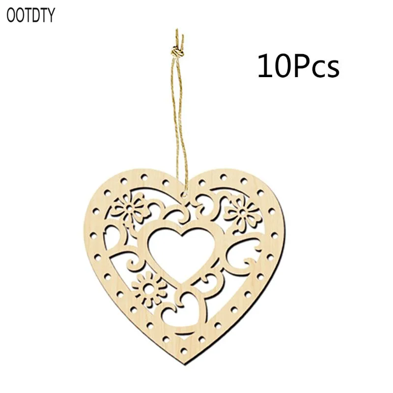 

10PCS DIY Craved Hollow Heart-shaped Wood Chips Love Wooden Art Crafts Christmas Tree Hanging Wedding Ornament Decor