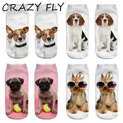 Магазин Crazy Fly Новинка 2019 года модные женские туфли короткие носки Harajuku милые Dod 3D носки с принтом Для женщин/Для мужчин Kawaii низкая Art