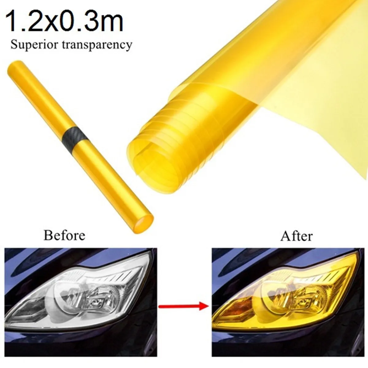 30 x 60cm Yellow DIY Tinting Car Fog Tail Light Headlights Vinyl Film