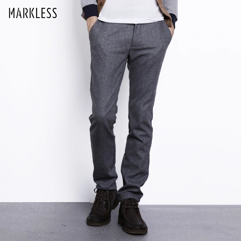 Beste Markless Herfst Winter Wollen Broek Mannen Mode Toevallige Plus Size 3XL Rechte Broek Mannelijke Zwaargewicht Warme Wollen Broek CKA3819M