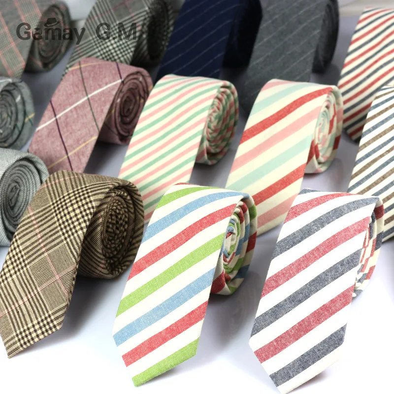 

New Fashion Mens Ties 100% Cotton Necktie for Men Causal Stripe Tie For Man Bussines Corbatas Bridegroom Party Slim Neckties