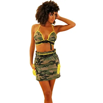 

Camo Sexy 2 Piece Set Women Club Outfits 2020 Backless Halter Crop Top and Mini Skirt Set Two Piece Summer Matching Sets Sashes