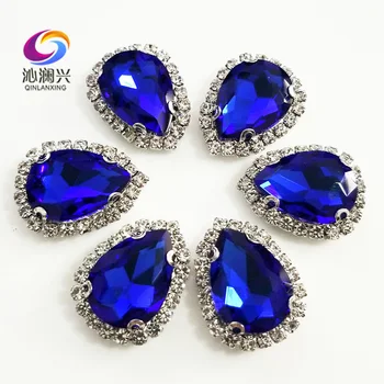 

Free shipping Top grade Silver bottom Glass Crystal buckle,Royalblue Drop shape sew on rhinestones,Diy/wedding decoration