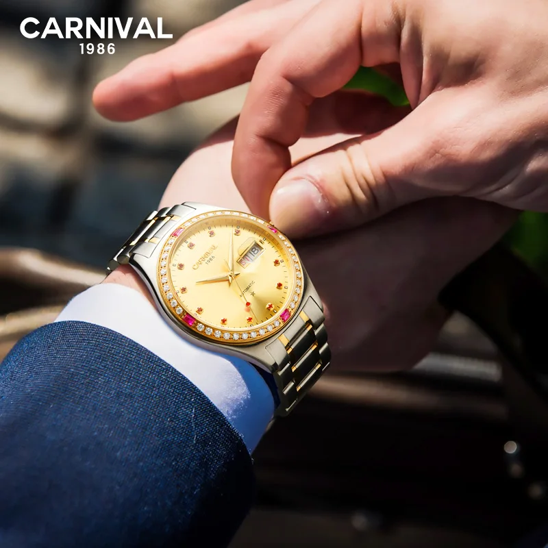 Роскошные Золотые механические часы CARNIVAL High end автоматические мужские MIYOTA Move