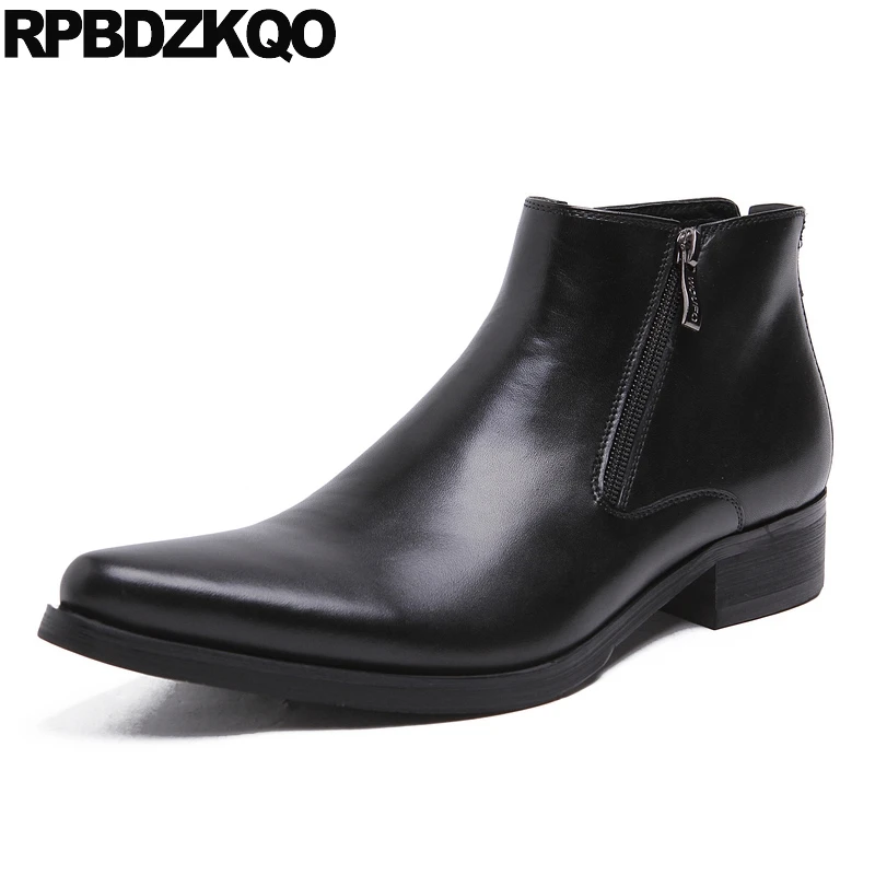 

Non Slip Autumn Genuine Leather Shoes Black Ankle Full Grain Zipper 2017 Mens Dress Boots Booties British Style Fall Comfortable
