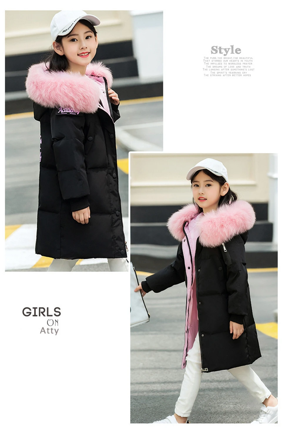 30 degrees Girls clothing duck Down jacket for girl clothes Winter Thicken warm Parka Fur Hooded Children Outerwear Coats