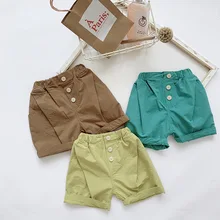 Модные шорты из чистого хлопка в Корейском стиле для мальчиков 1-6 лет, 3 цвета, свободные шорты на пуговицах