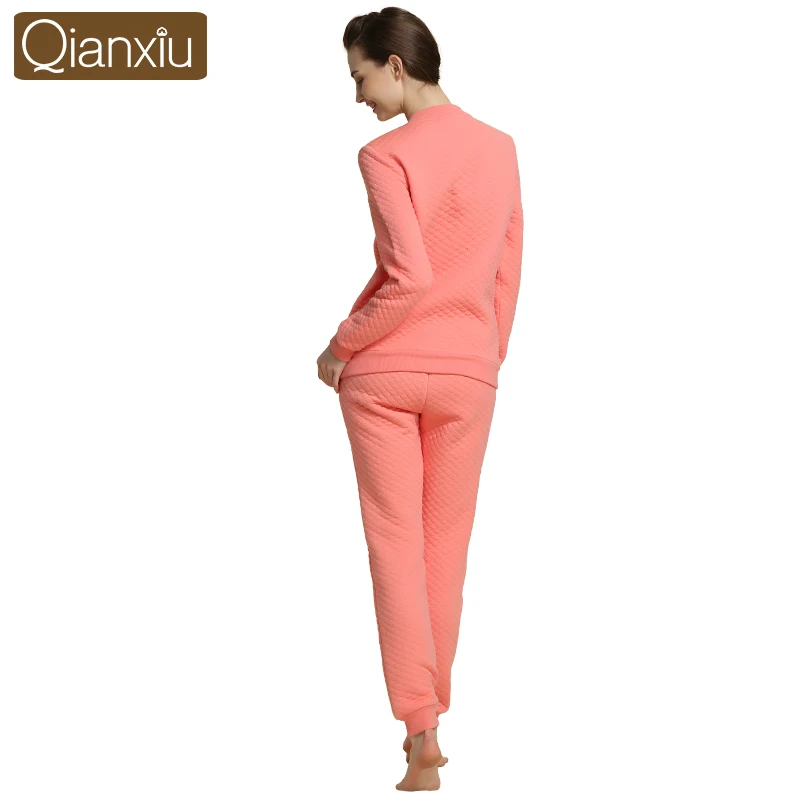 Осенний бренд Qianxiu, повседневные женские теплые пижамные комплекты, Женский хлопковый Пижамный костюм из модала, пальто с длинным рукавом и круглым воротником+ штаны
